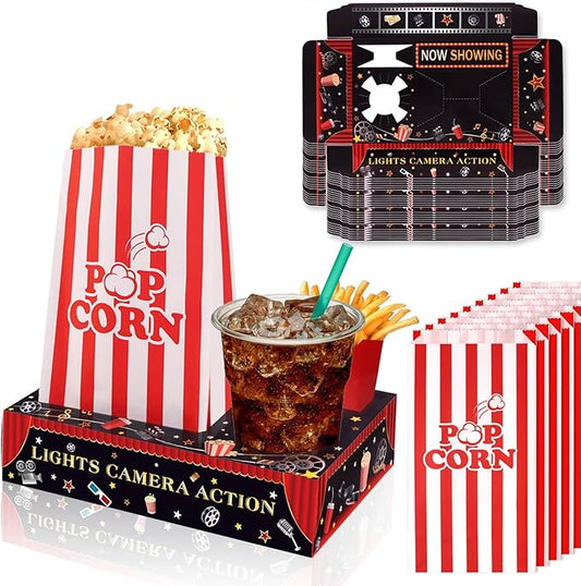 36 Pcs Movie Night Snack Trays with Popcorn Bags Disposable Paper