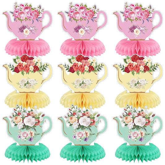 Jexine 9 Pcs Tea Party Decorations Princess Party Floral Teapot