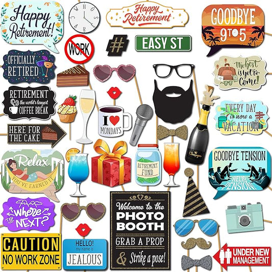 Retirement Photo Booth Props 41 pc Photobooth Kit with 8 x 10 Inch