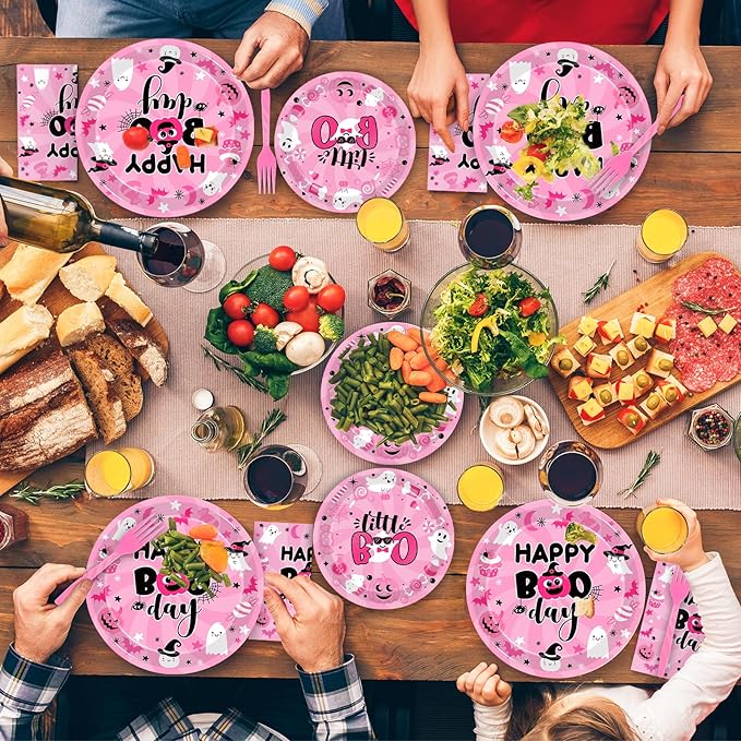 96Pcs Pink Halloween Birthday Party Decorations Halloween Happy Boo