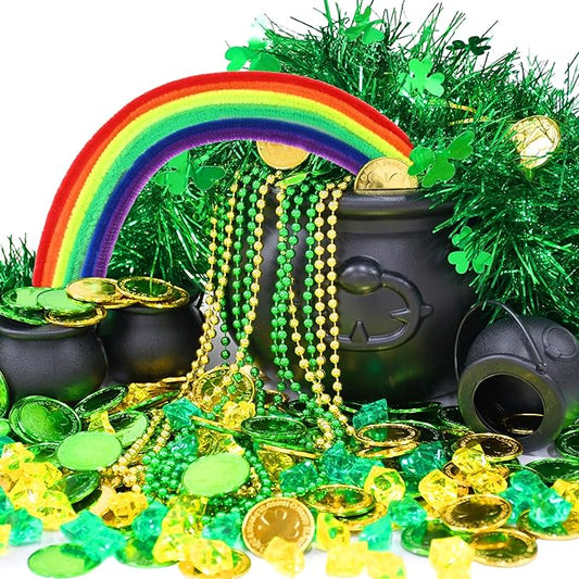 329 Pcs St Patrick's Day Cauldron Kettle Set Shamrock Gem Plastic