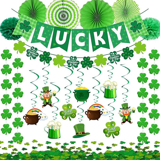 St Patrick's Day Decorations Set with Lucky Banner Shamrock Garland