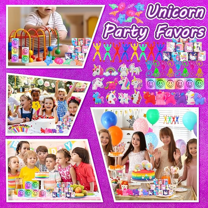 Unicorn Party Favor Goodie Rainbow Elastic Ball Bracelets Stickers