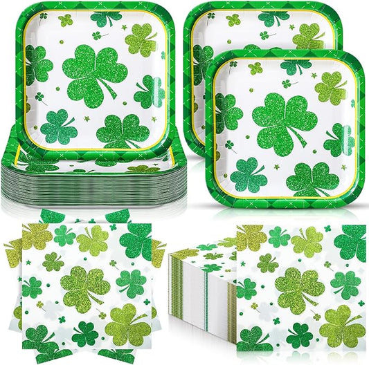 72 Pcs St Patrick's Day Plates and Napkins Set Serve 36 7 Square