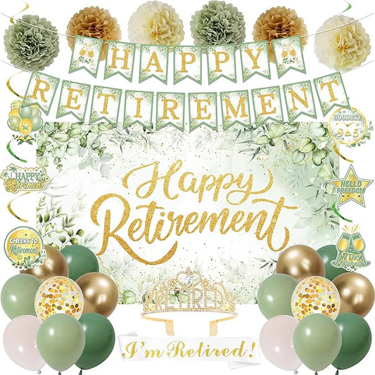 Green Retirement Party Decorations Women Men Green Gold Happy