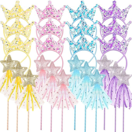 12 Pcs Princess Party Favors Including 6 Glitter Star Fairy Wands