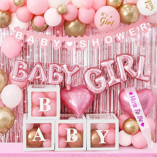 Baby Shower Decoration For Girl Pink Gold Balloons And It's A Girl