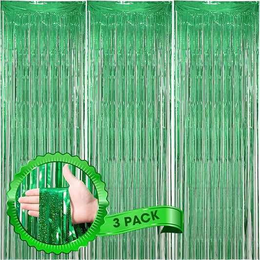 Voircoloria 3 Pack 3.3 x 8.2 ft Laser Green Foil Fringe Backdrop