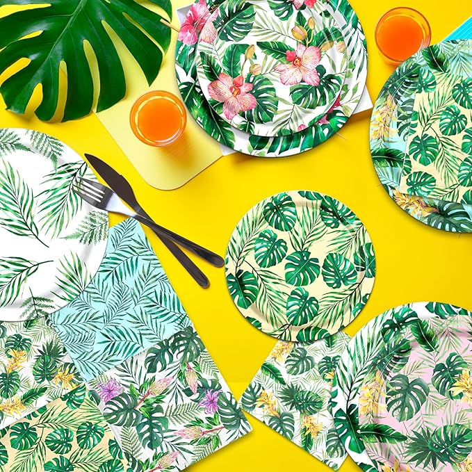 60Pcs Tropical Luau Party Supplies Tropical Floral Luau Plates and