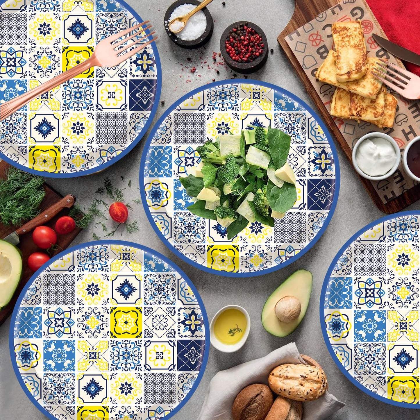 50PCS Capri Lemon Party Supplies 7"Capri Lemon Paper Plates Blue Tiles