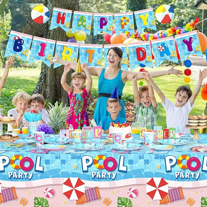 172 Pcs Pool Party Supplies Serves 24 Include Summer Beach