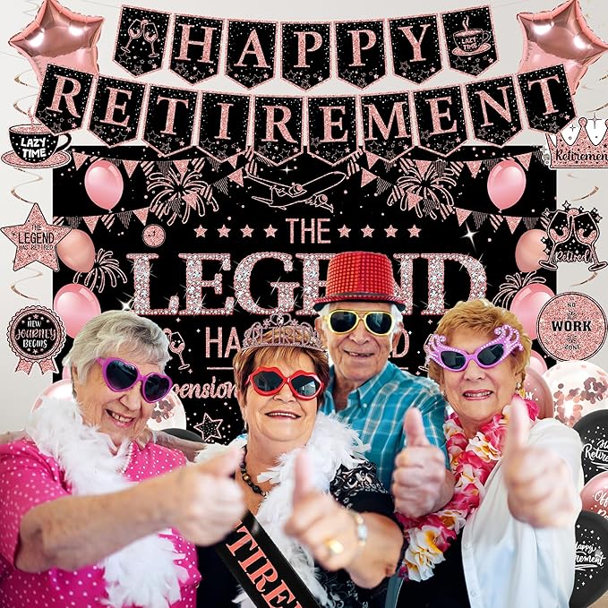 Retirement Party Decorations Women Black and Pink Happy Retirement