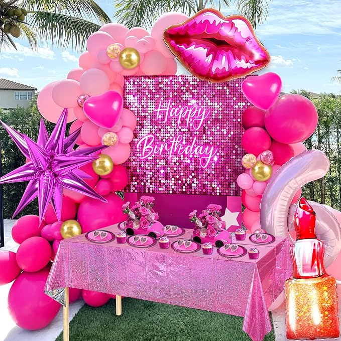 Hot Pink Birthday Decorations for Girls Women, Pink Balloon