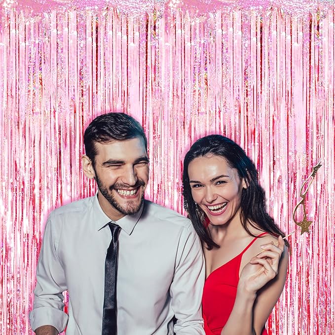 2 Pack 3.3x8.2 Feet Laser Pink Foil Fringe Backdrop