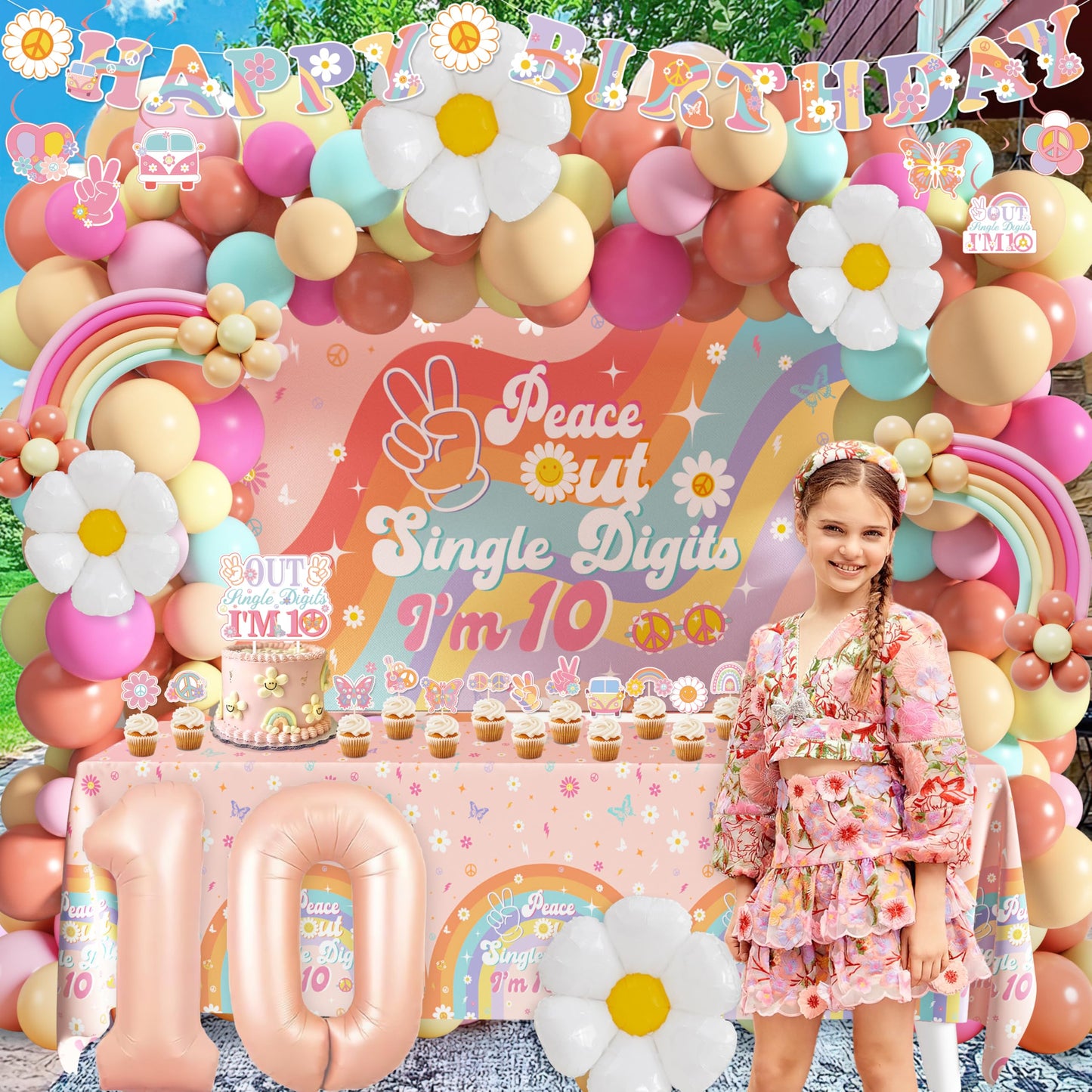 10th Birthday Decorations for Girl, Peace Out Single Digits Party