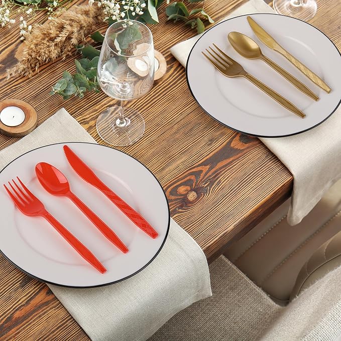Kochorie 360 Pieces Christmas Plastic Cutlery Set Disposable Plastic