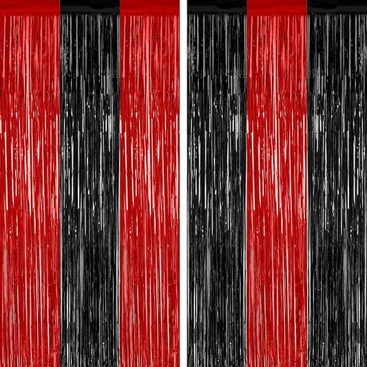 2 Pack Backdrop Curtains, 3.28 FT x 7.05 FT Black and Red Party