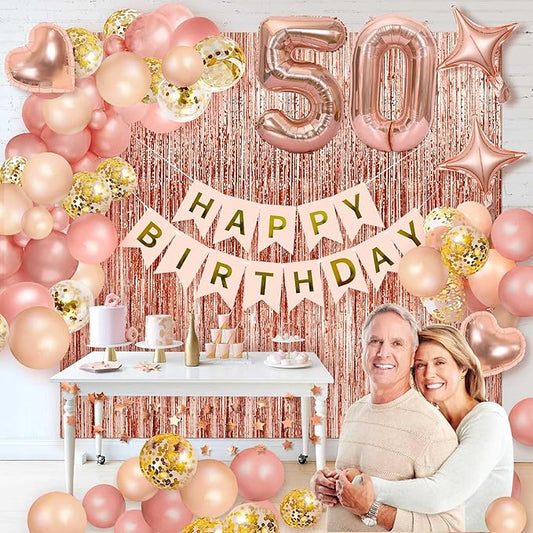 Woman Lady Rose Gold Party Decorations Happy Birthday Banners Tassel