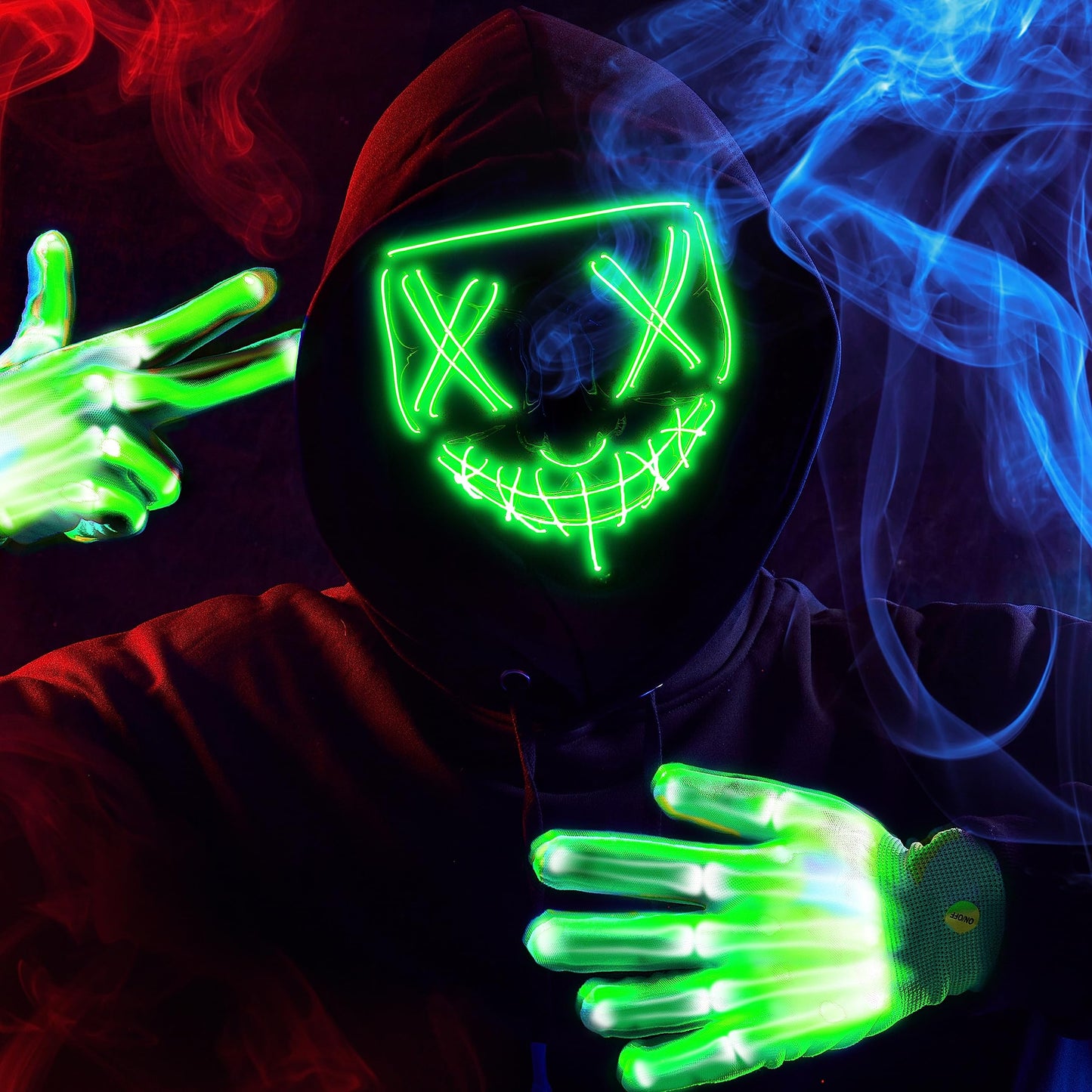 JOYIN Halloween Led Mask, Light Up Mask and Gloves for Cosplay Costume