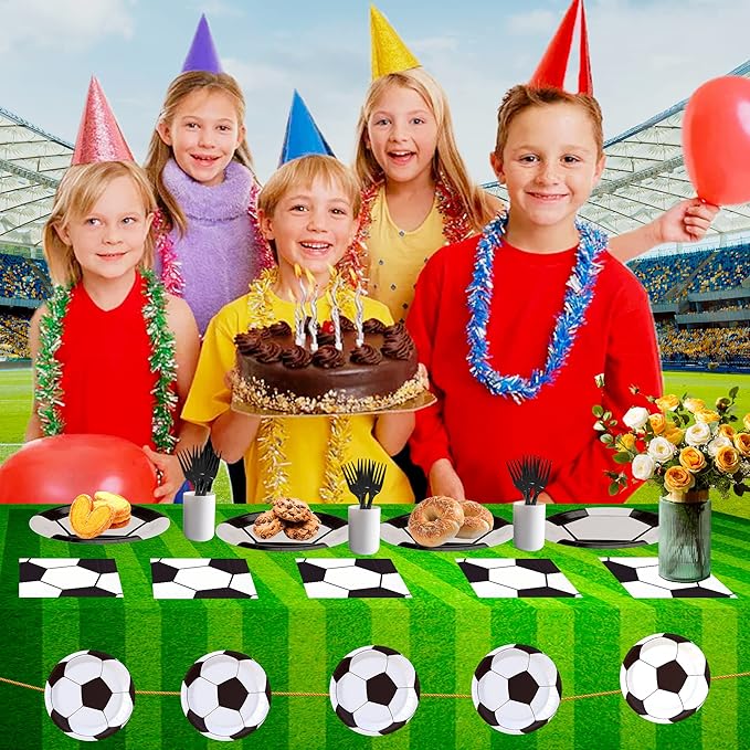 120 Pcs Soccer Party Supplies Bundle Paper Plates Napkins Forks