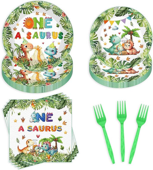 96 Pcs Oneasaurus Birthday Decorations for Boy Dinosaur 1st Birthday