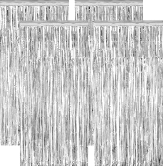 4 Pack Party Decorations, Metallic Silver Backdrop, Photo Booth Props