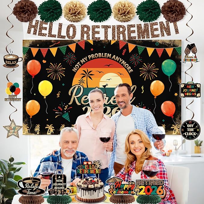Retirement Party Decoration Vintage 2026 Retired Banner Background