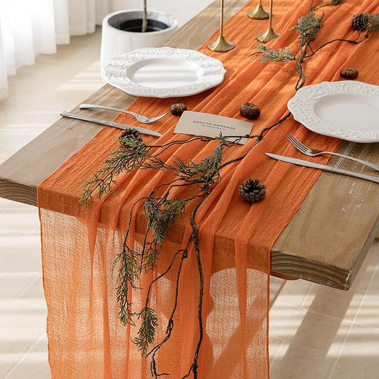 6pcs Orange Gauze Rustic Cheesecloth Table Runner 120