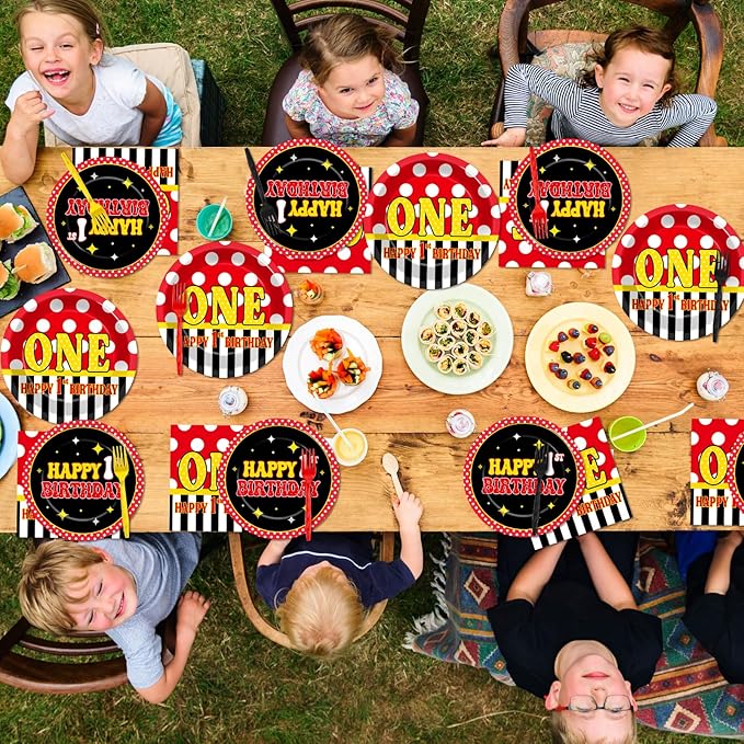 96 Pcs Mouse 1st Birthday Party Plates and Napkins Set Cartoon Mouse