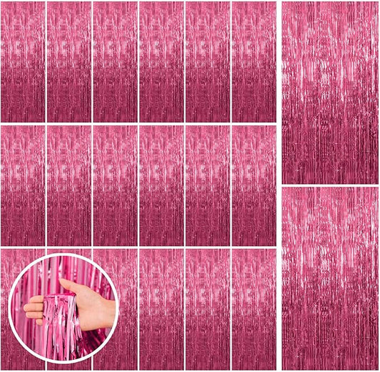 20 Pack Pink Backdrop Decorations - Tinsel Curtain Party Backdrop