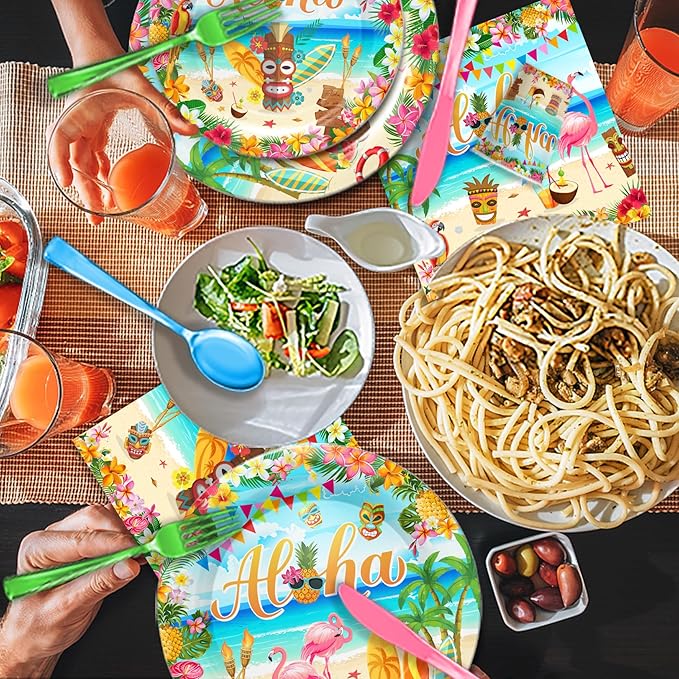 Hawaiian Flamingo Party Supplies Tableware Set Tropical Luau