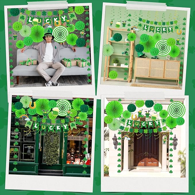 28 PCS St Patricks Day Decorations Green St Patricks Day Paper Fan