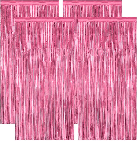 4 Pack Birthday Decorations, 3.28 FT x 7.05 FT Pink Backdrop,