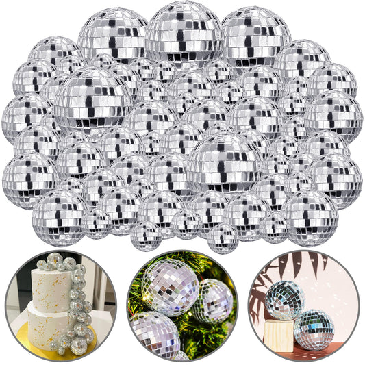 108 PCS Disco Ball Cake Ornaments Reflective Mirror Ball 70s Themed