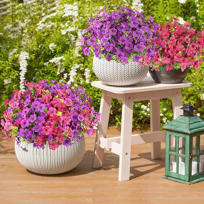AmyHomie 16 Bundles Artificial Flowers for Outdoor Outside Spring