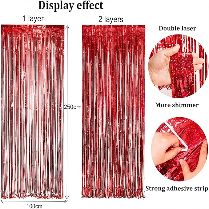 Tinsel Foil Fringe Curtains - 2 Pack 3.2 x 8.2 ft Metallic