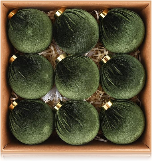 Velvet Ornaments for Christmas Tree Decorations - Moss Green Xmas
