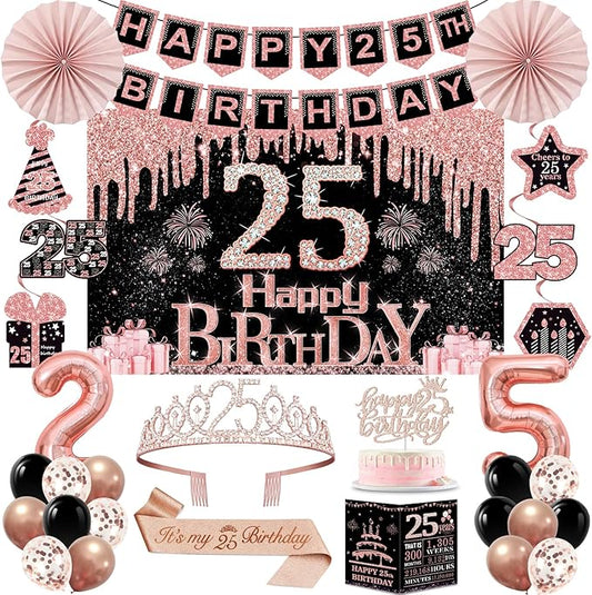 25th Birthday Decorations for Girls Women 32PCS 25th Birthday Party