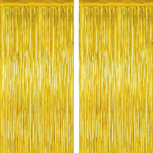 2 Pack Gold Tinsel Backdrop, 3.28 FT x 7.05 FT Metallic Fringe