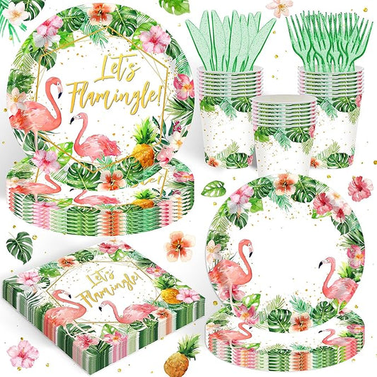 120 Pcs Flamingo Birthday Party Supplies Tropical Luau Hawaiian