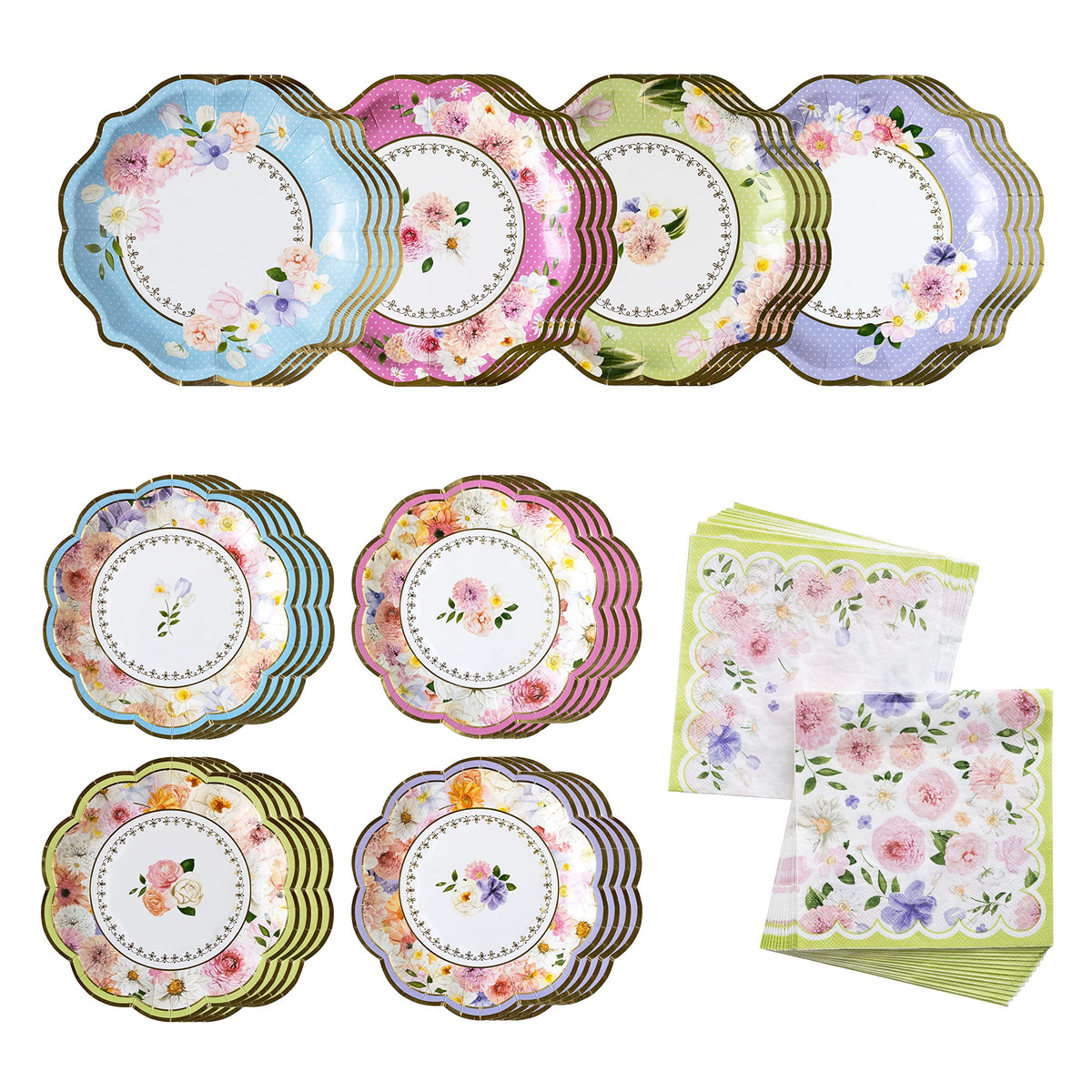 Kate Aspen Tea Party Decorations, Colorful Pastel Plates And Napkins