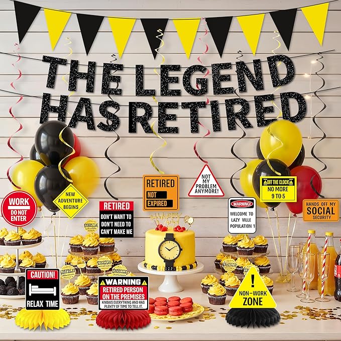 Retirement Decorations Men Women Caution Happy Retirement Banner