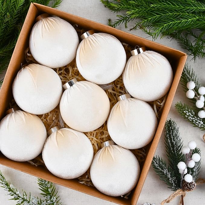 Velvet Ornaments for Christmas Tree Decorations - Beige Xmas Ball