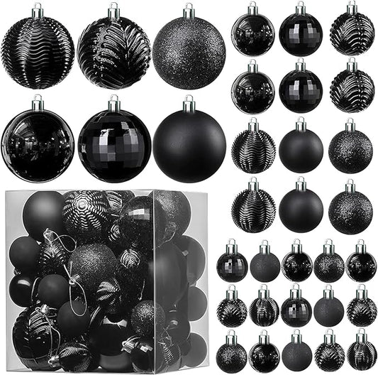 PREXTEX 36 Piece Christmas Ornaments Set - Black Shatterproof Balls