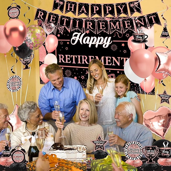 Retirement Party Decorations for Women 109Pcs Rose Gold Black Happy
