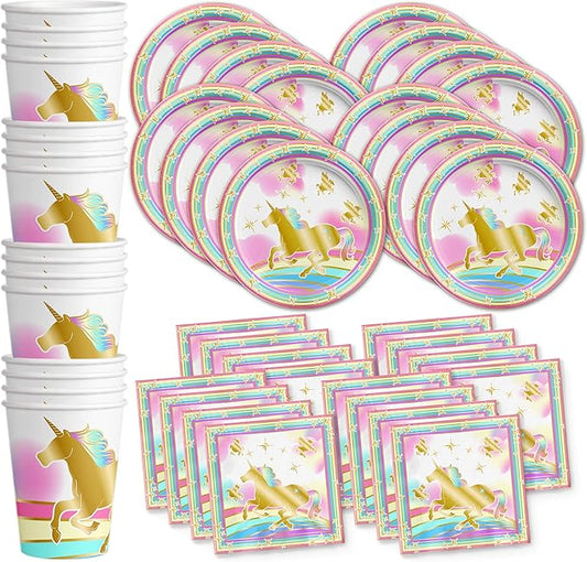Gold Rainbow Unicorn Pegasus Birthday Party Supplies Set Plates