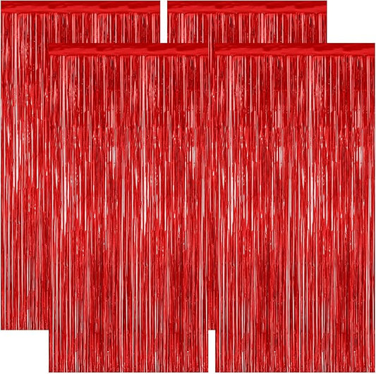 4 Pack Red Backdrop, 3.28 FT x 7.05 FT Party Streamer, Valentines Day
