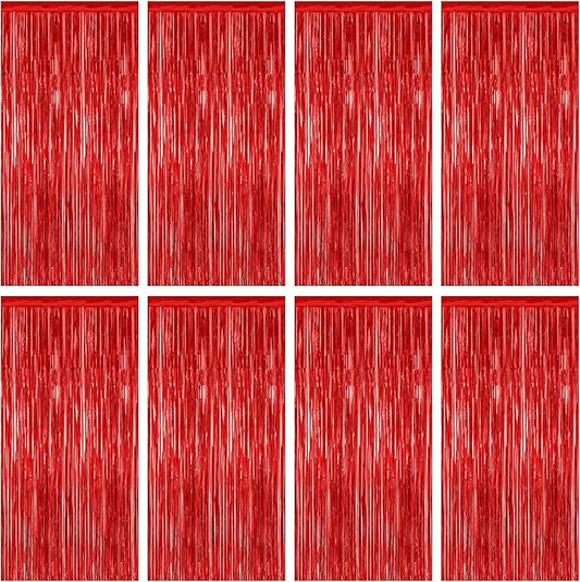 8 Pack Red Backdrop, 3.28 FT x 7.05 FT Streamer Party Decorations,