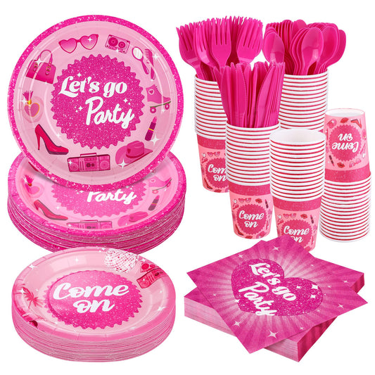 Kochorie 400 Pieces Let's Go Girls Party Tableware Sets Including