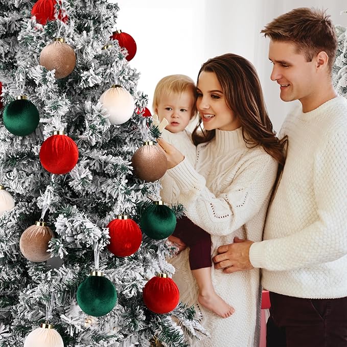 Velvet Christmas Balls Ornaments for Tree - 15pcs Shatterproof